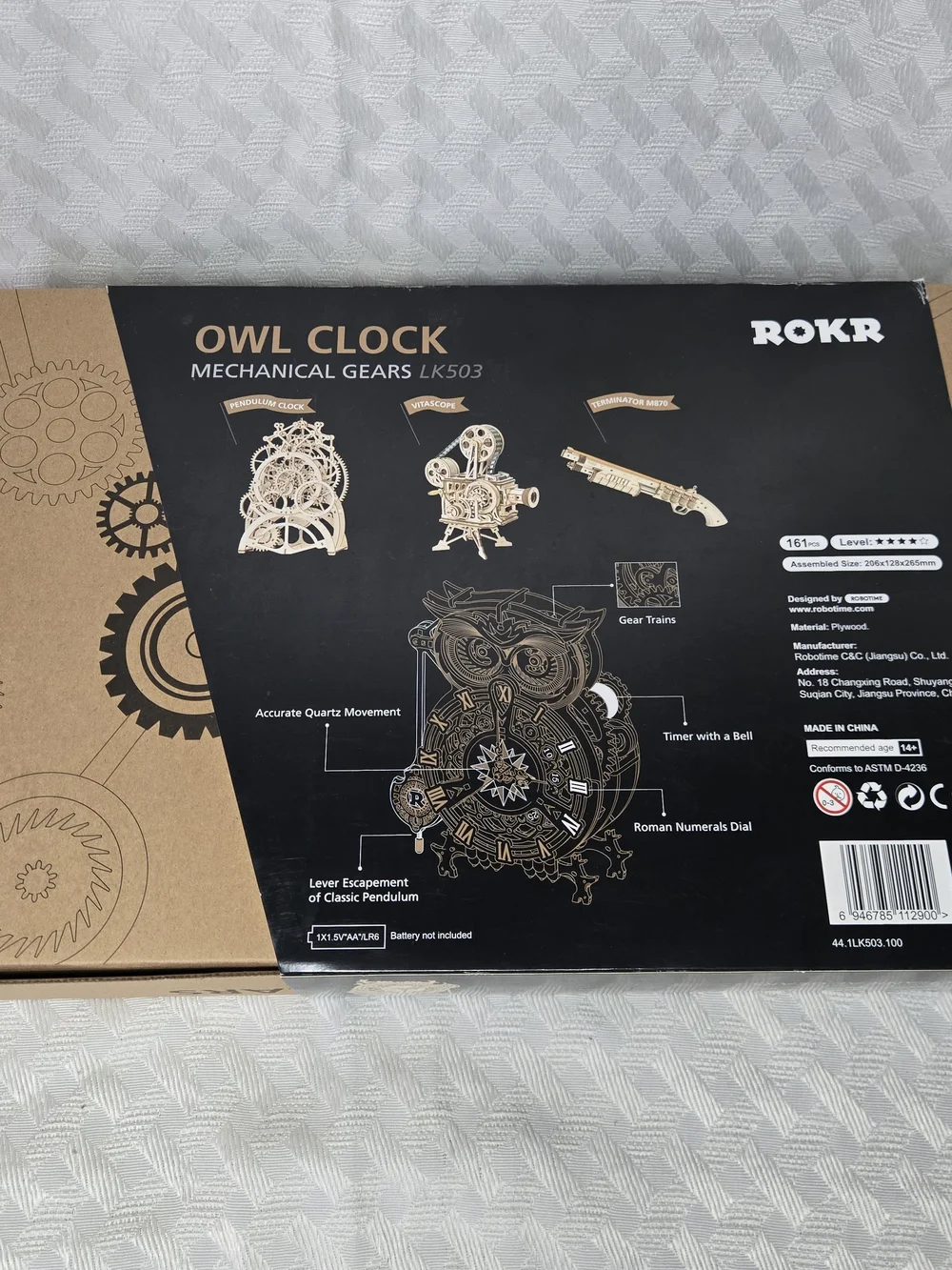Natural Wood Owl Mechanical Wall Clock NIB - Self Assembly